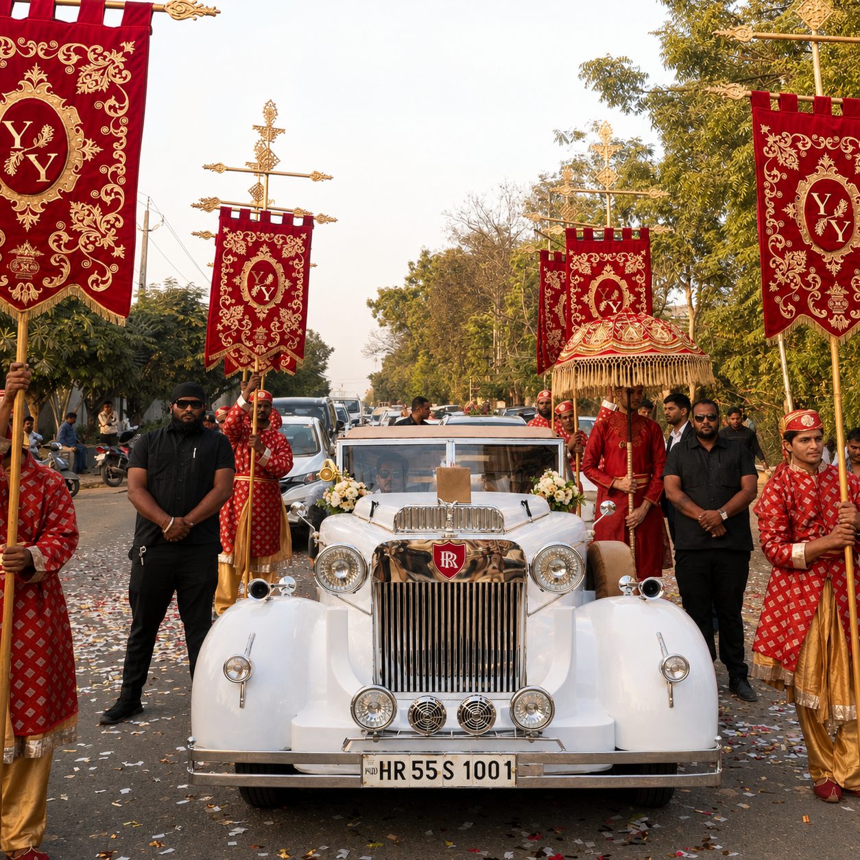 Royal baraat procession with the vintage car in Jamshedpur